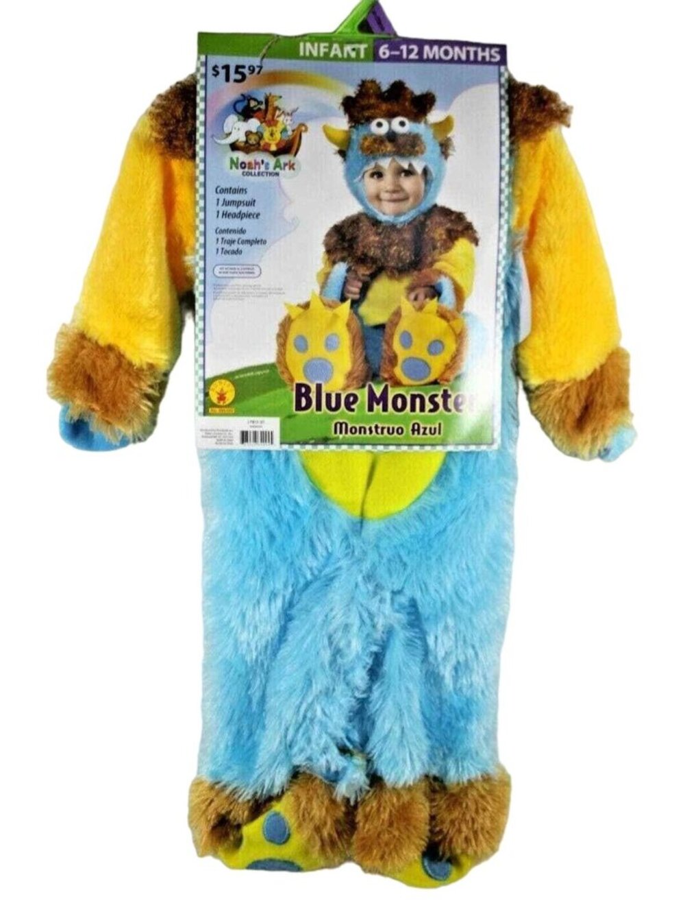 Rubies Infant 6 to 12 Months Noahs Ark Blue Monster 2 Pc Costume Jumpsuit Hood